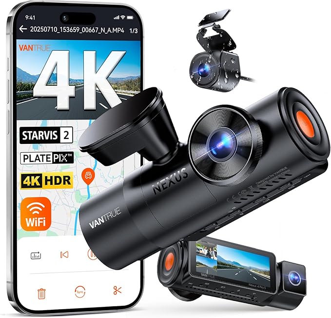 Vantrue N4 Pro S 4K 3 Channel Dash Cam w/Triple STARVIS 2, 4K+1080P+2.5K Front Inside Rear Dash Camera, 4+2.5K Dual Channel, 