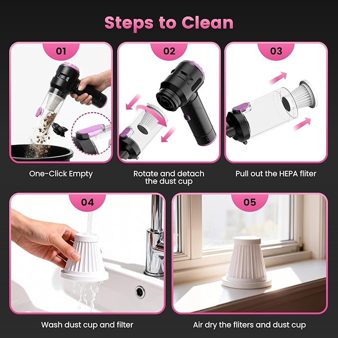 Wansimoo Handheld Car Vacuum Cleaner,25000PA Strong Cyclonic Suction Foldable Mini Vacuum Portable Cordless with Digital Disp