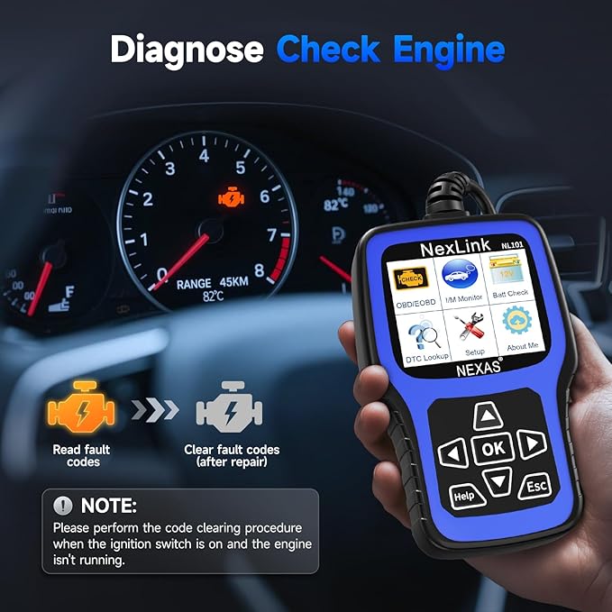 NEXAS NL101 OBD2 Scanner with Battery Tester - Check Engine Code Reader, Car Diagnostic Scanner with Live Data, Freeze Frame,