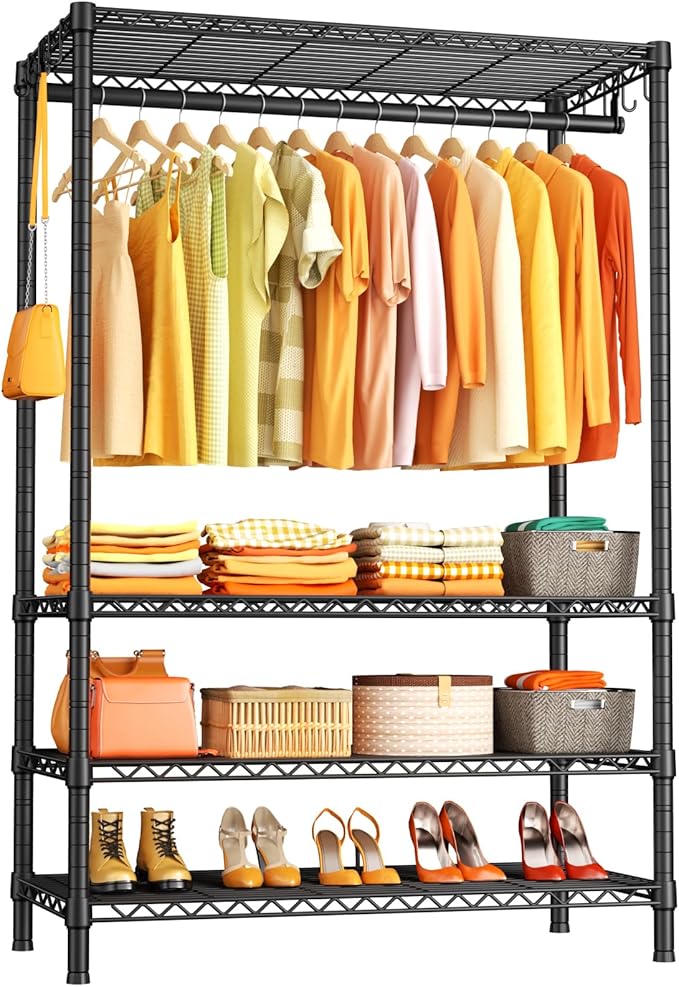 Ulif H4 Plus Portable Closets, 4-Tier Clothes Garment Rack for Bedroom and Cloakroom, Metal Clothing Storage and Organizer Wa
