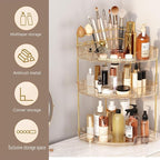 FELIZHOUSE 3-Tier Corner Bathroom Counter Organizer, Bathroom Countertop Shelf Makeup & Skincare Storage with Brush Holder fo