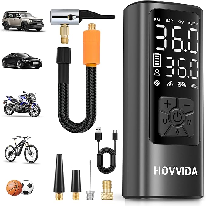 Tire Inflator Portable Air Compressor, Air Pump for Car Tires 150PSI with Digital Pressure Gauge, Auto Shut-Off, 3X Faster Inflation, Cordless Bike Pump for Car, Motorcycle, Bike, Ball