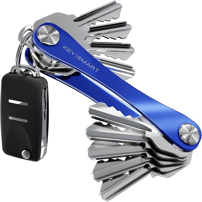 KeySmart Original Key Holder - Compact Key Organizer for Key Chain, Minimalist Clutter-Free EDC Keychains Key Ring, Blue, 14 