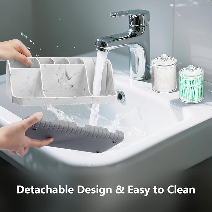 GFWARE Bathroom Toothbrush Holder Set with 2 Pack Qtip Holder Dispenser - Detachable 7 Slots Bathroom Accessory Set, Kids Mar