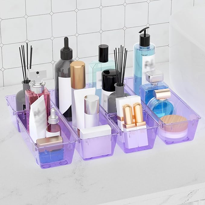 WOWBOX 9 Pack Clear Drawer Organizer Set, Acrylic Drawer Storage Trays, Storage Bins for Makeup, Cosmetics, Jewelries, Utensi