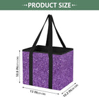 Purple Glitter Texture Reusable Grocery Bags Large Shopping Tote Bag with Reinforced Bottom Board, Water Resistant Foldable S