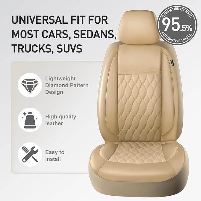 CAROMOP Faux Leather Car Seat Covers 2 Front Set,Luxury and Comfortable Seat Covers for Cars, Airbag Compatible Car Interior 