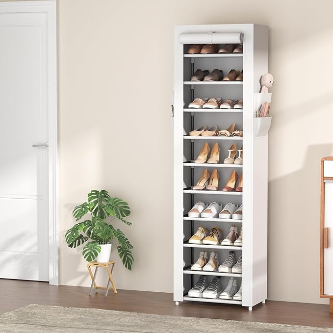 VTRIN Vertical Narrow Shoe Rack Organizer Tall Shoe Rack for Closet Entryway 10 Tier Non-Woven Cover Shoe Shelf Holds 20-22 P