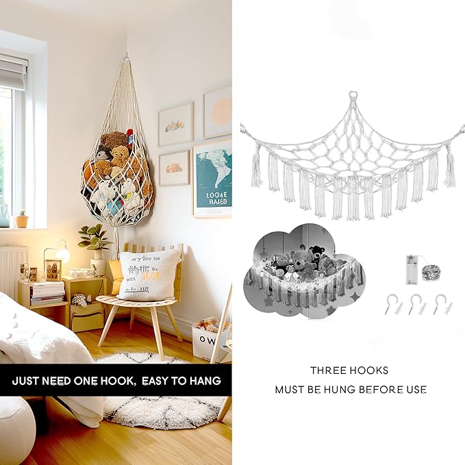 Amdermi Novel Stuffed Animal Hammock Corner Hanging Net for Stuff Aniaml Storage Macrame Toy Display Plush Toy Holder-Perfect