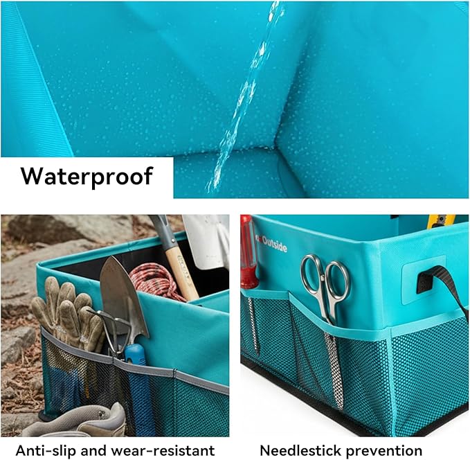 Collapsible Waterproof Car Trunk Organizer, Soft PVC Storage Bin with Rugged PVC-Coated Fabric for SUV & Truck (Aqua Blue, PLU