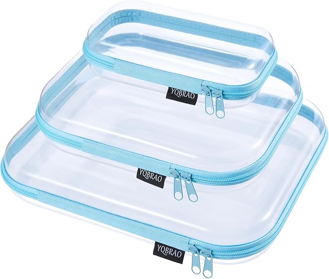 YQBRAO 3 Pack Hard Sided Clear Zipper Case for Storage- Thickened-Grade Clear Hard Shell Zipper Case for Organizing Bead, Han