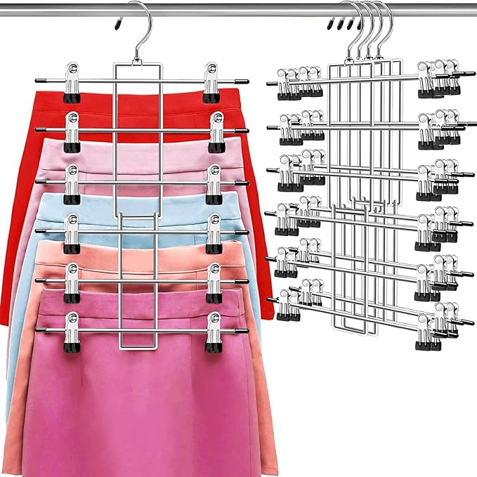 Pants Hangers with Clips,Space Saving Hanging Closet Organizer-6 Tiers Skirt Hangers with 360° Swivel Hook,Closet Organizer-C