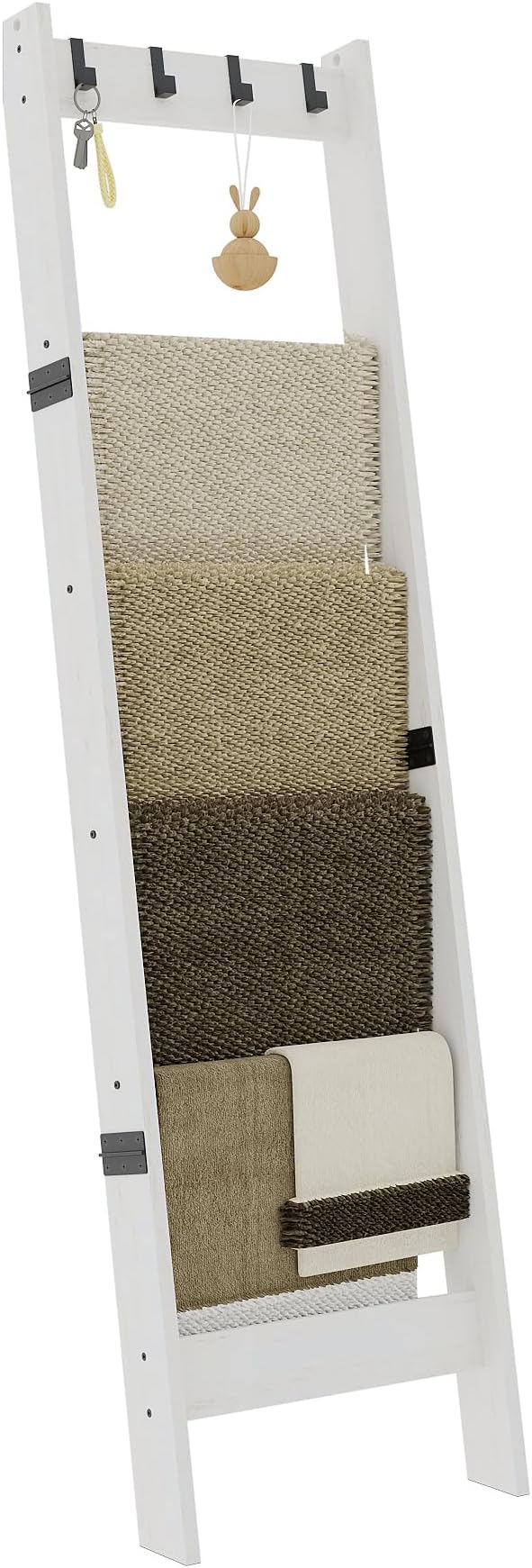 TRIFEBLE 6 Tier Blanket Ladder Shelf for Living Room and Bedroom, Ladder Holder with 4 Metal Hooks, 5.2ft Blanket Quilt Holde