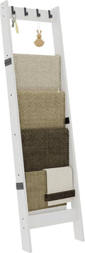 TRIFEBLE 6 Tier Blanket Ladder Shelf for Living Room and Bedroom, Ladder Holder with 4 Metal Hooks, 5.2ft Blanket Quilt Holde