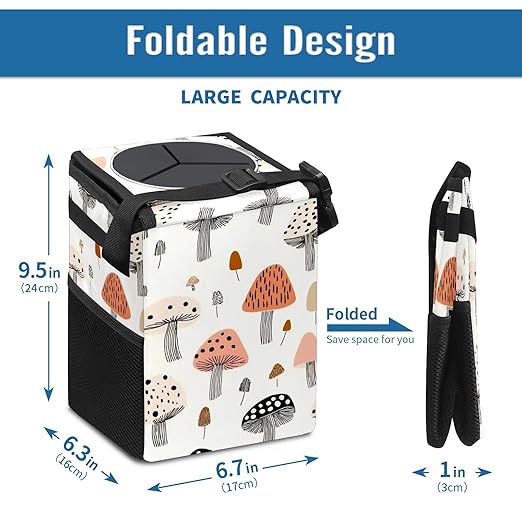 Car Trash Can – Multi-Purpose, Lightweight and Portable with Durable Water-Resistant Coating, No Installation Required, Practical and Ample Capacity, Variety of Colors.Mushroom