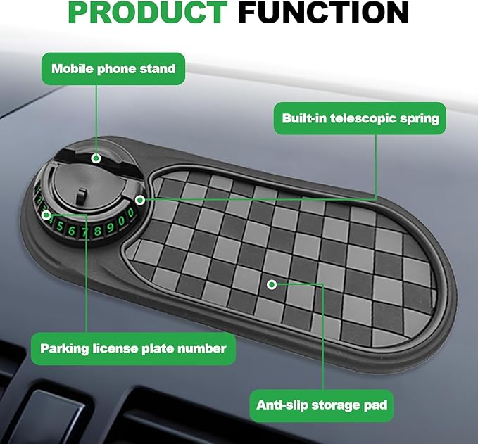 New Multifunctional Anti-Slip Rubber Pad, 4-in-1 Car Universal Dashboard Pad, 360° Rotatable Car Non-Slip Phone Pad w/Tempora