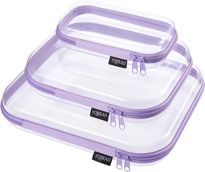 YQBRAO 3 Pack Hard Sided Clear Zipper Case for Storage- Thickened-Grade Clear Hard Shell Zipper Case for Organizing Bead, Han