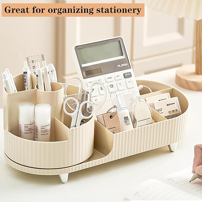 Rotating Makeup Organizer for Vanity with Brush Holder, Cosmetic Makeup Storage Organizer, Large Spinning Makeup Skincare Org
