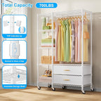 Ulif F3R Heavy Duty Clothes Rack（With Lockable Wheels）Freestanding Clothing Racks for Hanging Clothes，Adjustable Closet Organ