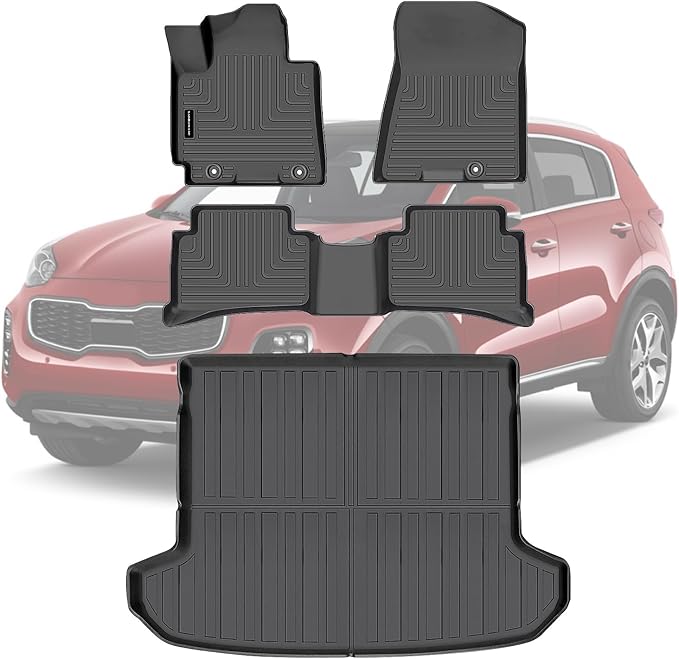 Floor Mats & Trunk Mats for 2017-2022 Kia Sportage (Gas ONLY), TPE All Weather Protection 2 Rows Car Floor Liners Accessories (Cargo Tray in Upper Deck Position)