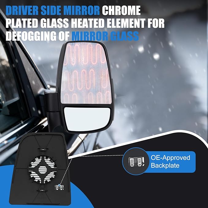 Passenger Side Upper Mirror Glass for 2015-2023 Ford Transit 150 250 350 HD - Heated OE Replacement with Backing Plate, Fits CK4Z-17K707-C, Right Side Mirror for Van, Anti-Vibration Mirror
