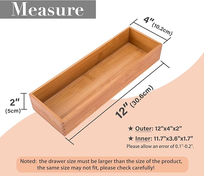 Bamboo Drawer Oragnizer Box, Kitchen Seasoning Organizer Tray, Tableware Knife Fork Organizer Box, Home Drawer Sorting Box, B