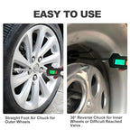 ATsafepro Chrome Plated Steel Dual Head Tire Inflator - 150 PSI, Backlight LCD & Flashlight, Rechargeable for Semi, Truck, RV & Cars