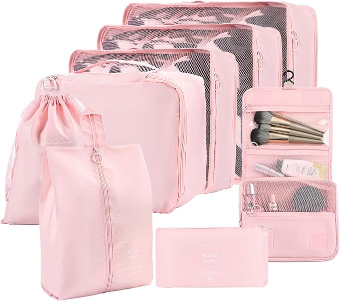 8 Set Compression Packing Cubes for Travel Essentials,Suitcase Organizer Bags, Carry-On Luggage Accessories with Laundry & To