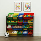 Humble Crew Supersized Toy Storage Organizer with 16 Removable Bins, Walnut/Primary – Large Toy Storage for Toddlers Ideal fo