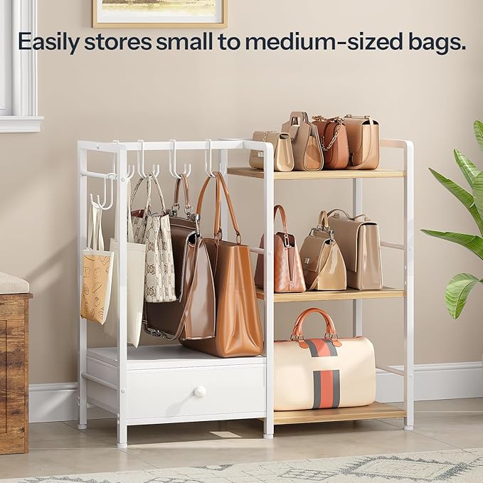 HOOBRO Floating Shelves and Purse Organizer Bundle, Wall Mounted Shelf Set of 2, Wall Mounted Shelf Set of 2, BF40BJ01-WN28CJ