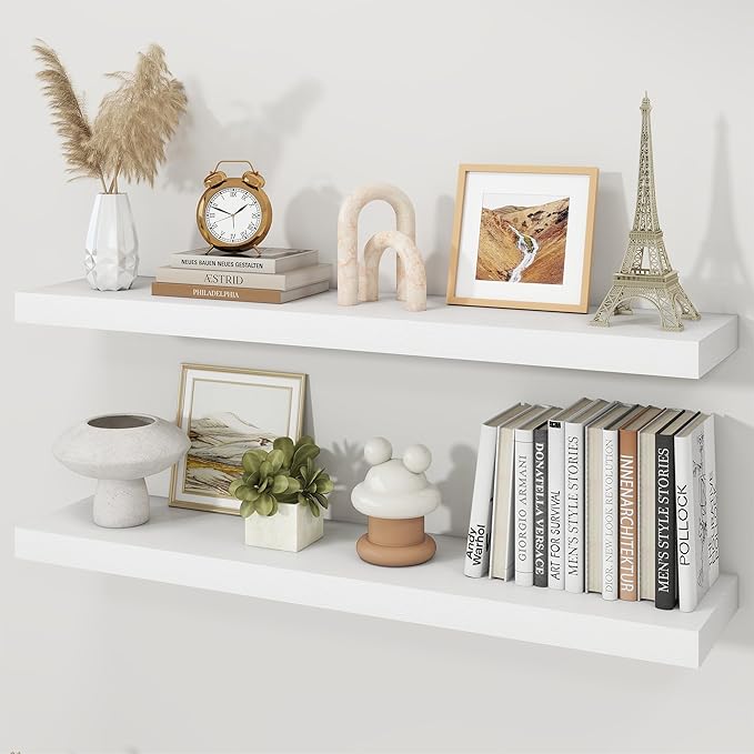 Floating Shelves for Wall, 9.3" Deep Wall Mounted Wood Shelves for Bathroom, Bedroom, Living Room, Kitchen, Hanging Shelf for