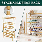 Smiry Shoe Rack, 4 Tier Long Bamboo Shoe Organizer, Stackable Free Standing Wooden Shoe Storage Shelf for Closet, Entryway, F