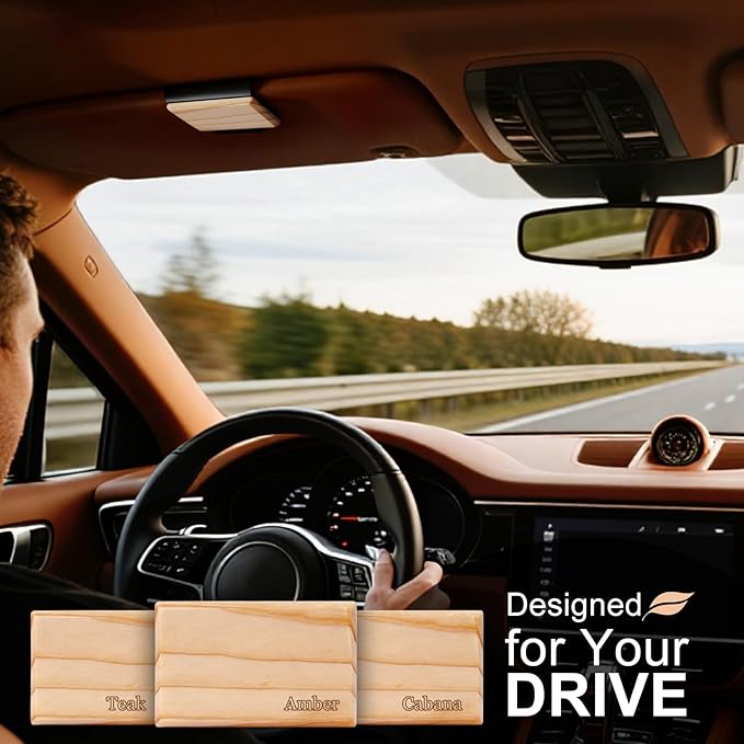 Car Air Freshener - Wood Air Freshener-Teak Amber Cabana Variety Scent Refill - Long Lasting Natural Car Fresheners - Clip In
