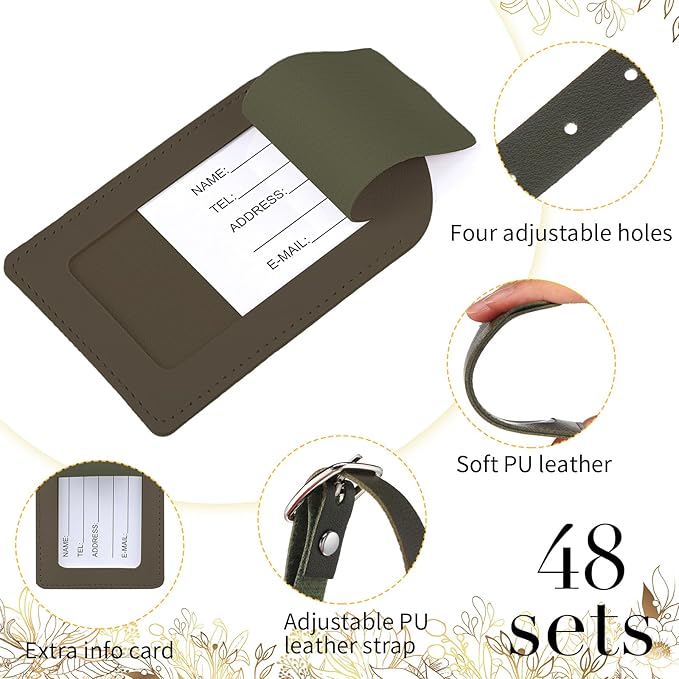 Amylove 48 Sets Leather Luggage Tags Bulk Wedding Favors Luggage Tags for Guests Bridal Gifts Wedding Bridal Shower Gift PU L
