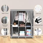 ALSO GO Portable Closet, Storage Organizer Wardrobe with Non-Woven Fabric Cover, with 3 Hanging Rods, 6 Storage Shelves and S