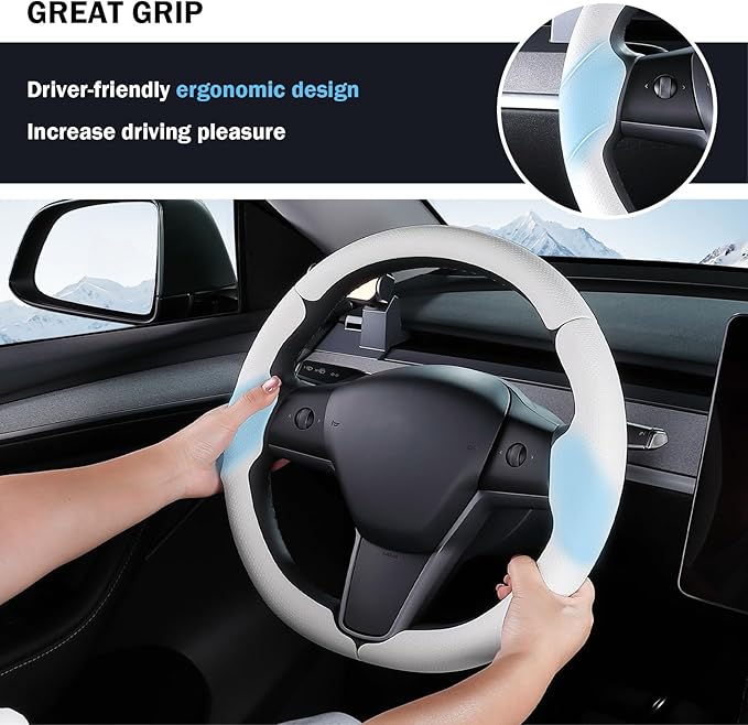 Steering Wheel Cover for Tesla Model 3 (2017-2023) / Model Y (2020-2024),Anti-Slip,Comfortable Grip, Breathable,Customized for Tesla Model 3/Y Accessories,Nappa White