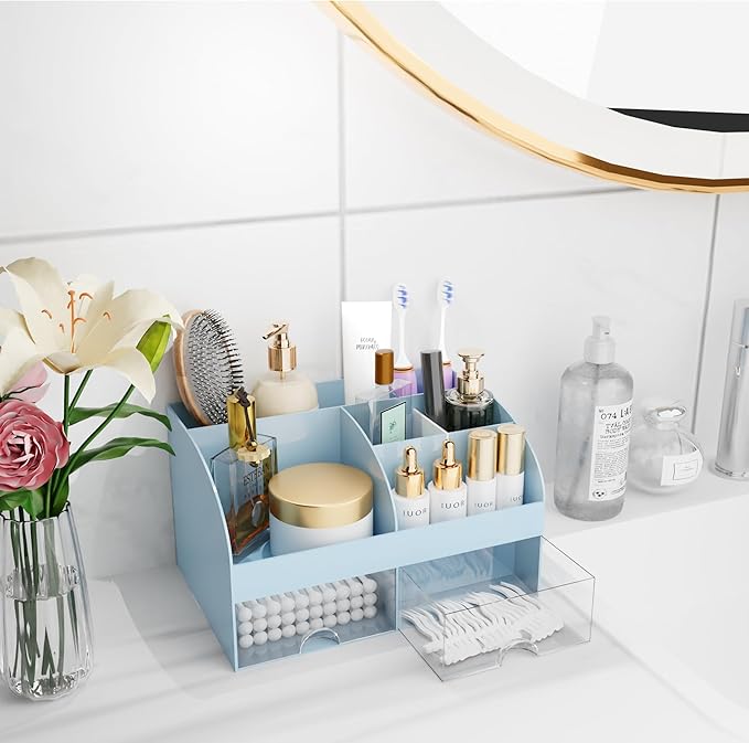 Makeup Organizer with Drawers, Cosmetic Storage for Dresser Vanity and Bathroom Countertop, Beauty Holder for Lipstick Brush,