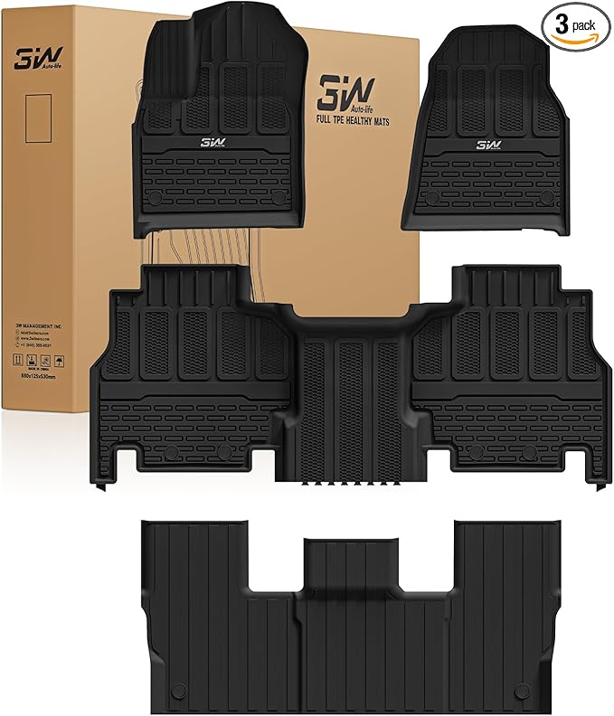 3W Floor Mats Fit for Jeep Grand Wagoneer/Grand Wagoneer L 2022-2025 2026 8 seat (Not Fit for 7 seat), All Weather TPE Floor Liner for 1-3 Rows Full Set Car Mats Black