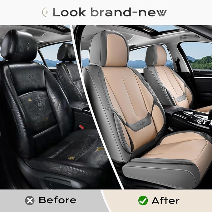 Coverado Seat Covers, Car Seat Covers Front Seats, Leather Seat Covers for Cars, Car Seat Protector Waterproof, Gray Car Seat