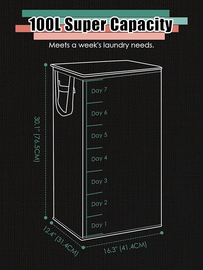 WTREE Laundry Hamper with Lid, Reinforced Sturdy Clothes Hamper with Anti-Puncture Base, Large Collapsible Laundry Basket wit