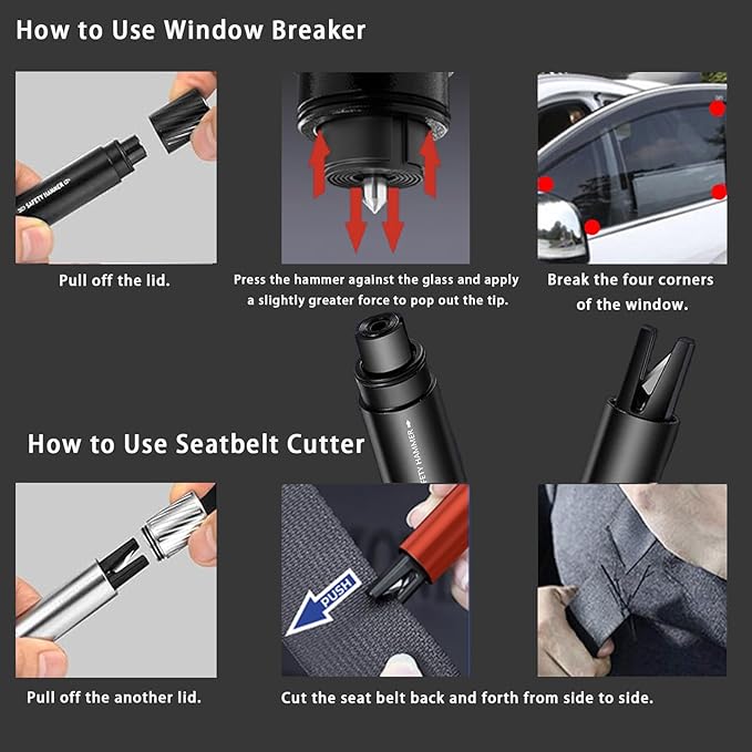 4 Pack 2026 Upgraded Safety Hammer,Safe Hammer Glass Breaker Under Water,Seatbelt Cutter Window Breaker Emergency Escape Tool