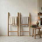 Wooden Blanket Ladder - 76in Natural Wood Color- Leaning Wall Decor for Bedroom, Bathroom, Living Room - Rustic Quilt Holder 
