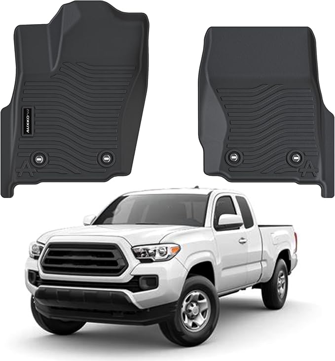 Auxko All Weather Floor Mats Fit for Toyota Tacoma 2024 2025 Double & Access Cab XtraCab Front Row (Only for Automatic include Hybrid and Gas) TPE Trunk Liner Tacoma Accessory Odorless Anti-Slip Black