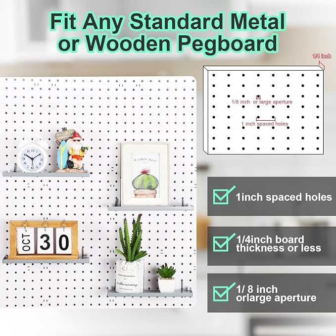 Lineshading 4 Pcs Pegboard Shelves, 10 x 4 Inch Metal Shelf Brackets Pegboard Tray Accessories Wall Organizer for Craft Room 