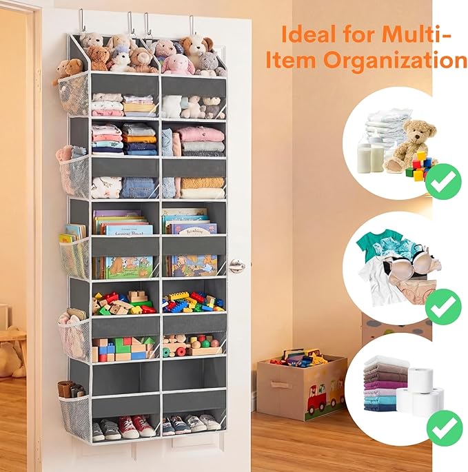 2 Pack Over the Door Organizer 5 Tiers, Extra Large Behind Door Storage of 10 Compartments, 80 lbs Weight Capacity Over Door 