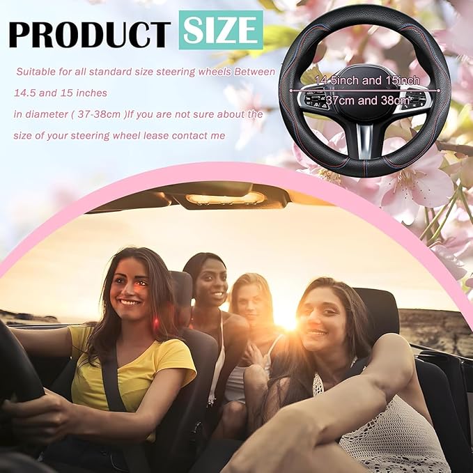 SuperKaKa Car Steering Wheel Cover 2025, Universal Auto PU Cute Breathable Slip-Proof Comfort Imitation Leather Protector Car