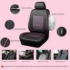 CAR PASS Piping PU Leather Car Seat Cover Full Set,Inside Zipper Design and Reserved Opening Holes，Airbag Compatible,Universal FIT for Car, SUVs,Van,Trucks（Full Set, Black & Pink）