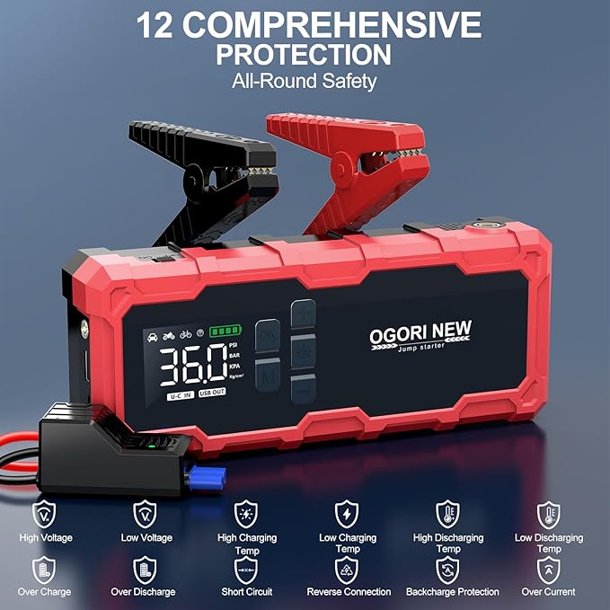 7000A Jump Starter with Air Compressor, 21800mAh 150PSI Portable Car Battery Jump Starter (All Gas/16L Diesel), 12V