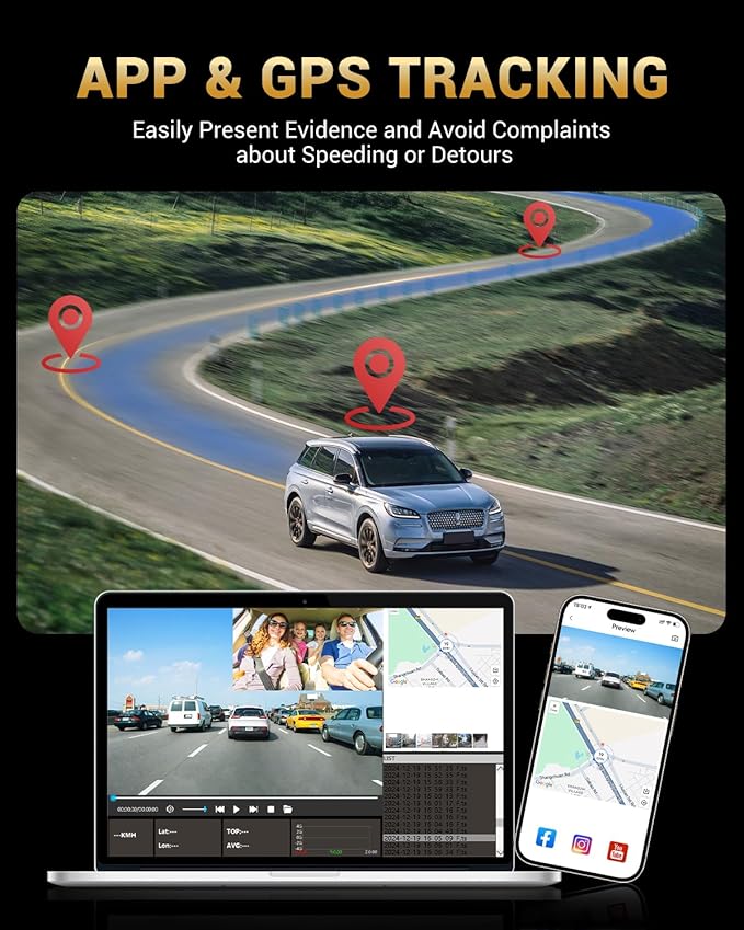2.5K+1080P Dual Dash Cam Front and Inside, WiFi & GPS Dash Camera for Cars with 32G Card, IR Night Vision, 3" IPS Screen, Ins