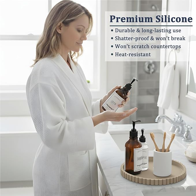 HighHerz Silicone Bathroom Countertop and Vanity Tray, Round Silicone Bathroom Tray, Modern Bathroom Decor, Coffee Table Deco
